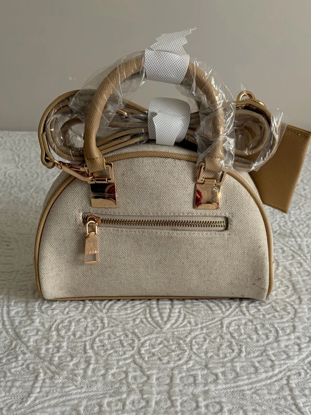 NWT bebe Paisley Small Canvas Bowler in Almond